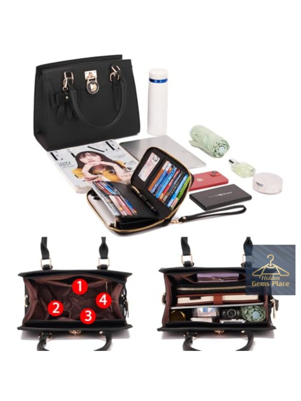 Vegan PU Leather Satchel Tote Shoulder Bag Wallet Set RFID Clutch - Picture 5 of 6